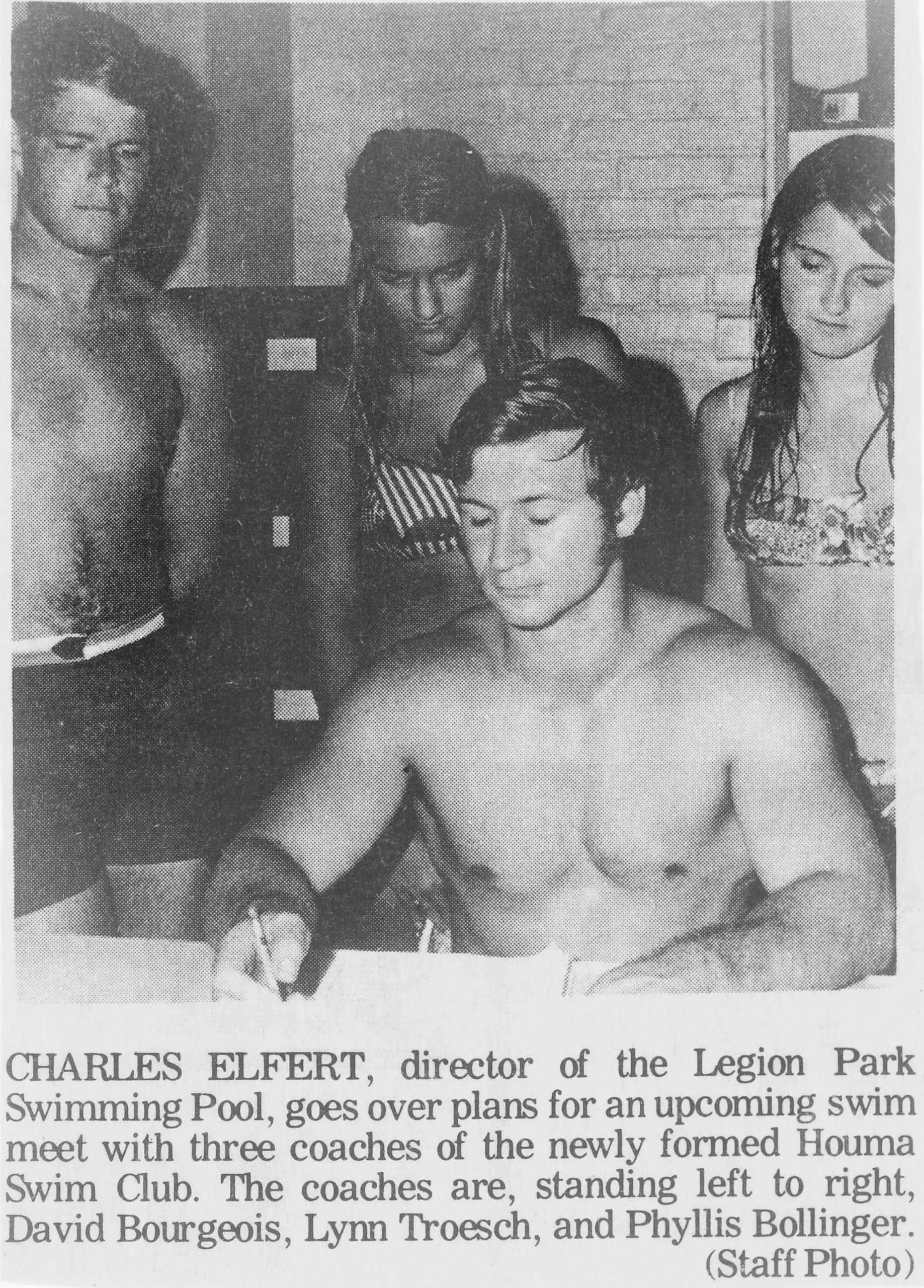 Picture of a newspaper clipping of Charles Elfert as the Director of the Legion Park Swimming Pool